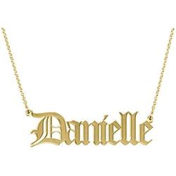 Qermolas Old English Nameplate Necklaces for Women 18 Inch Gold Plated Name Necklace