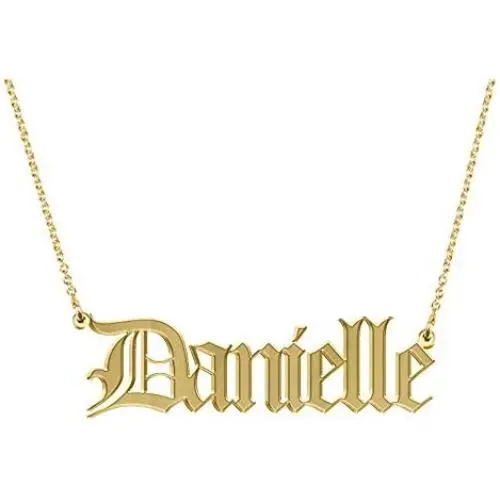 Qermolas Old English Nameplate Necklaces for Women 18 Inch Gold Plated Name Necklace