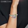 EMOSTAR Sparkling Dog Paw Print Charms, Four-Leaf Clover Charms, and Green Leaves Charms fits Women Bracelet - Pave Clear Cubic Zirconia Beads in 925 Sterling Silver, Gifts for Christmas/Mother/Lover