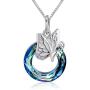 lotus & leaf Butterfly Necklace, 925 Sterling Silver Butterfly Gifts for Women Blue Crystal Pendant Necklaces Animal Jewelry Gift for Girls Kids