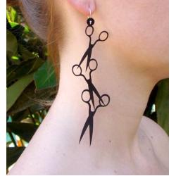 YINLIN Acrylic Black Scissors Comb Dangle Long Earrings Hairdresser Hair Gift