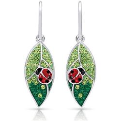 BLING BIJOUX Colorful Leaf with Lady Bug Lucky Crystal Dangle Earrings for Women & Girls, Never Rust 925 Sterling Silver with Free Breathtaking Gift Box for a Special Moment of Love