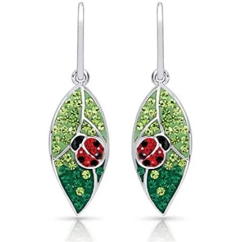 BLING BIJOUX Colorful Leaf with Lady Bug Lucky Crystal Dangle Earrings for Women & Girls, Never Rust 925 Sterling Silver with Free Breathtaking Gift Box for a Special Moment of Love BLING BIJOUX Colorful Leaf with Lady Bug Lucky Crystal Dangle Earrings for Women & Girls, Never Rust 925 Sterling Silver with Free Breathtaking Gift Box for a Special Moment of Love