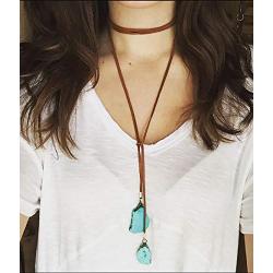 Doubnine Turquoise Choker Boho Wrap Necklace Bohemian Jewelry Vegan Suede Lariat Sexy Accessories for Women