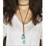 Doubnine Turquoise Choker Boho Wrap Necklace Bohemian Jewelry Vegan Suede Lariat Sexy Accessories for Women