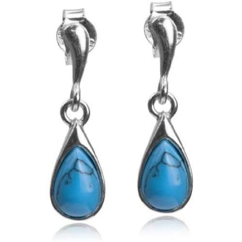 Sterling Silver Imitation Turquoise Small Drop Dangle Earrings