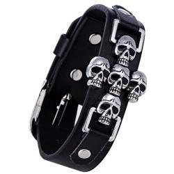 Eiffy Vintage Retro Rivet Punk Cool Hip Hop Leather Skull Skeleton Crossbone Biker Bangle Bracelet Mens Adjustable Jewelry