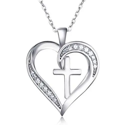 Van Chloe Heart Cross Necklace for Women 925 Sterling Silver Necklace Cubic Zirconia Diamond Pendant White Gold Plated Valentines Day Mothers Day Jewelry Gift for Women Girls Van Chloe Heart Cross Necklace for Women 925 Sterling Silver Necklace Cubic Zirconia Diamond Pendant White Gold Plated Valentines Day Mothers Day Jewelry Gift for Women Girls