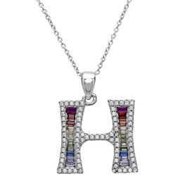 Pori Jewelers Sterling Silver Baguette and Round-Cut Crystal Initial Pendant Necklace