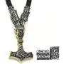Gungneer Thors Hammer Pendant Mixed Gold Color Viking Mjolnir Necklace for Men with Black Wolf Head Leather Chain, 316L Stainless Steel Bonus 2 Rune Beads Gungneer Thors Hammer Pendant Mixed Gold Color Viking Mjolnir Necklace for Men with Black Wolf Head Leather Chain, 316L Stainless Steel Bonus 2 Rune Beads