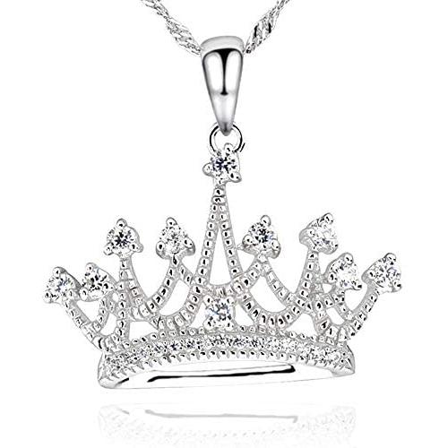 GemsChest Sterling Silver Round Cubic Zirconia Crown Pendant Necklace Queen Jewelry for Women with 18'' Silver Chain