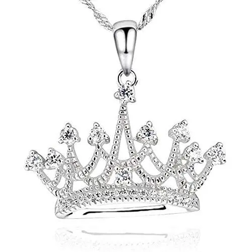 GemsChest Sterling Silver Round Cubic Zirconia Crown Pendant Necklace Queen Jewelry for Women with 18'' Silver Chain GemsChest Sterling Silver Round Cubic Zirconia Crown Pendant Necklace Queen Jewelry for Women with 18'' Silver Chain