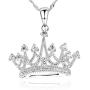 GemsChest Sterling Silver Round Cubic Zirconia Crown Pendant Necklace Queen Jewelry for Women with 18'' Silver Chain