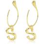 Sllaiss Sterling Silver Charm Bamboo Initial Earrings For Women Men 26 A-Z Capital Alphabet Earrings Open Half Circle Drop Dangle Letter Earrings Semi-Hoop 18K Gold Plated