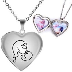 Fanery Sue Personalized Heart Locket Necklace That Holds Pictures Memory Photo Lockets Custom Any Photo Text&Symbols