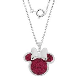 Disney Mickey Mouse or Minnie Mouse Silver Plated Glitter Pendant Necklace