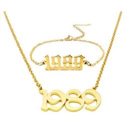 Birth Year Number Necklace Anklet Set,1980-2000 Initail Adjustable Stainless Steel Year Number Pendant Necklace Ankle Bracelet for Women Girls Anniversary Birthday Jewelry