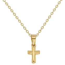 In Season Jewelry 14k Gold Plated Religious Small Cross Pendant Necklace Babies Kids 16''