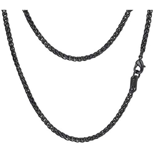 PROSTEEL Stainless Steel Chain Necklace for Men Women, Wheat Chain/Rope Chain/Box Chain, Black/Silver/Gold Tone, W:3mm/6mm, L: 18/20/22/24/26/28/30 inch, Come Gift Box