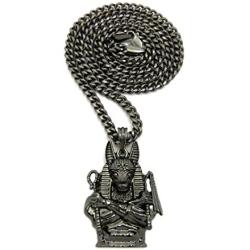 Shiny Jewelers USA Mens Egyptian Anubis Hematite GOD Pendant Cuban Box Chain Necklace