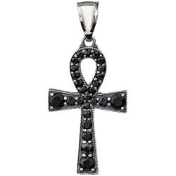 Sterling Silver Egyptian Ankh Cross with Black Onyx Pendant Necklace