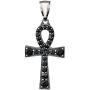 Sterling Silver Egyptian Ankh Cross with Black Onyx Pendant Necklace