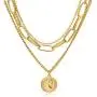 ACC PLANET Layered Choker Necklace,18K Gold Plated Coin Pendant Necklace Multilayer Disc Necklace Chunky Paperclip Link Chain Adjustable Layering Choker Necklaces for Women Jewelry Mothers Gifts