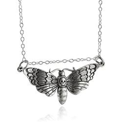 Sterling Silver Deaths Head Hawk Moth Pendant Necklace, 18'' Cable Chain