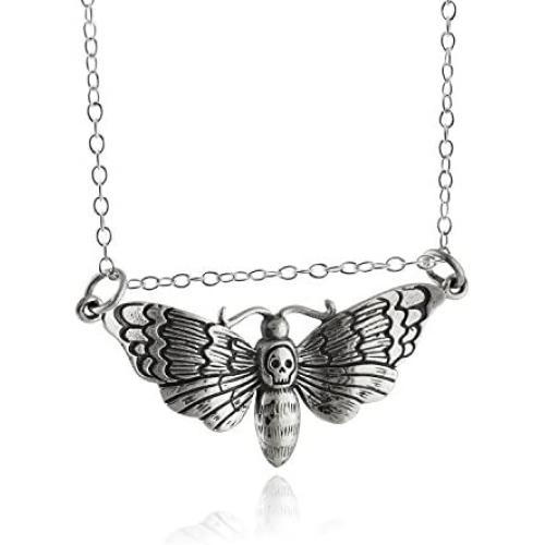 Sterling Silver Deaths Head Hawk Moth Pendant Necklace, 18'' Cable Chain