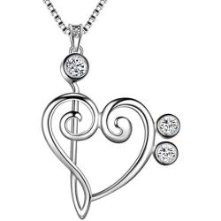 Music Note Heart of Treble and Bass Clef Necklace Women 925 Sterling Silver Infinity Love Musician Pendant Fans Music Symbol Jewelry