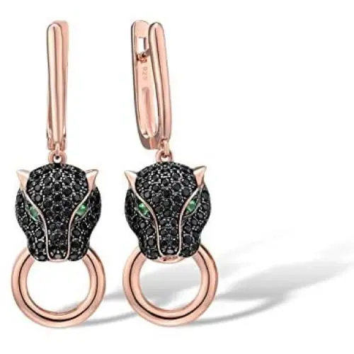 Santuzza Black Panther Spinel Rose Gold 14K Plating Earrings for Women 925 Sterling Silver Leopard Head Earring Santuzza Black Panther Spinel Rose Gold 14K Plating Earrings for Women 925 Sterling Silver Leopard Head Earring
