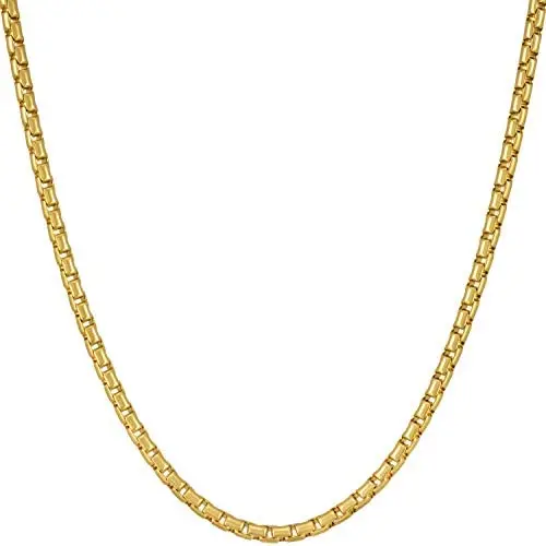 Lifetime Jewelry 2.2mm Rounded Box Chain Necklace 24k Gold Plated for Women & Men Lifetime Jewelry 2.2mm Rounded Box Chain Necklace 24k Gold Plated for Women & Men