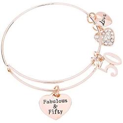 Infinity Collection 50th Birthday Gifts for Women, 50th Birthday Expandable Charm Bracelet, Fabulous and Fifty Bracelet, Perfect 50th Birthday Gift Idea for Her