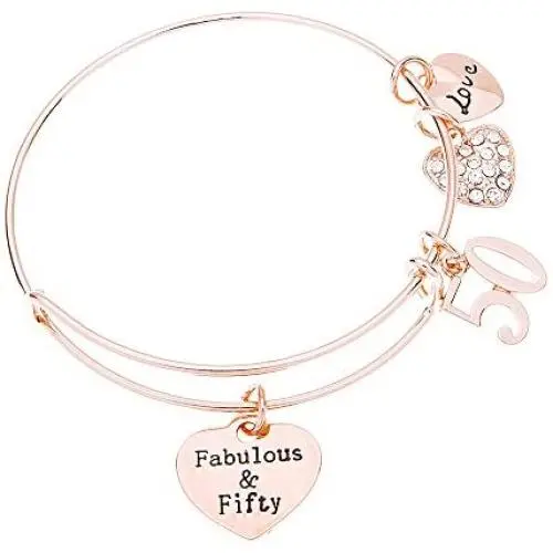 Infinity Collection 50th Birthday Gifts for Women, 50th Birthday Expandable Charm Bracelet, Fabulous and Fifty Bracelet, Perfect 50th Birthday Gift Idea for Her