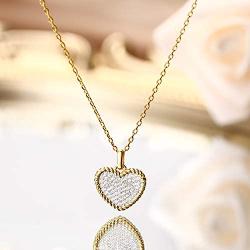KissYan Micro-Pave Cubic Zirconia Heart Pendant Necklace, 14K Gold Plated Dainty Simulated Diamond Pendant Necklace Fashion Jewelry Gift for Women Girls