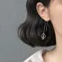 HZJCC White gold plated Cat dangle Earrings for women long chain drop earrings Tassels Jewelry HZJCC White gold plated Cat dangle Earrings for women long chain drop earrings Tassels Jewelry