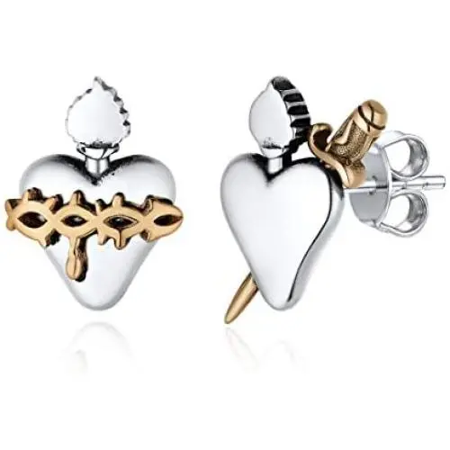 Nofade Silver Personalized 925 Sterling Silver Sacred Heart Stud Earrings Vintage Sacred Heart of Jesus Christian Jewelry For Women Men Nofade Silver Personalized 925 Sterling Silver Sacred Heart Stud Earrings Vintage Sacred Heart of Jesus Christian Jewelry For Women Men