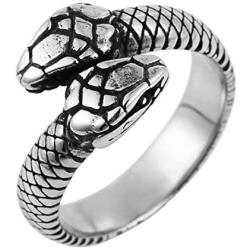 HZMAN Gothic Jewelry Retro Double Snake Head Loop Fashion Animal Personality Stainless Steel Ring