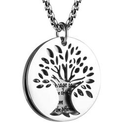 HZMAN Two Piece Serenity Prayer Stainless Steel Pendant Necklace with Tree of Life Cut Out 22+2'' Chain