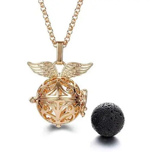 Harry Potter Necklace - Golden Snitch Lava Stone Aromatherapy Necklace with Jewelry Box by PAJKE Harry Potter Necklace - Golden Snitch Lava Stone Aromatherapy Necklace with Jewelry Box by PAJKE