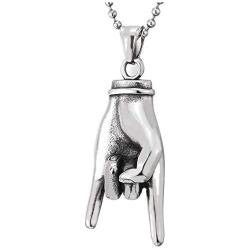 COOLSTEELANDBEYOND Punk Rock Roll, Steel Mens Womens Hand Pendant Necklace, 30 inches Steel Ball Chain