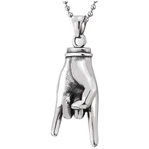 COOLSTEELANDBEYOND Punk Rock Roll, Steel Mens Womens Hand Pendant Necklace, 30 inches Steel Ball Chain COOLSTEELANDBEYOND Punk Rock Roll, Steel Mens Womens Hand Pendant Necklace, 30 inches Steel Ball Chain