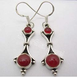 SilverStarJewel Cab Carnelian Earrings 1.8'' 4.2 Grams 925 Sterling Silver Women Engagement