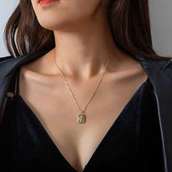 SANNYRA Initial Necklace 14K Gold-Plated Square Pendant A-Z 26 Letters Alphabet Personalized Jewelry Gift for Women