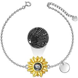 LONAGO 925 Sterling Silver Sunflower Bracelet Daisy Flower Jewelry You are My Sunshine Link Chain Gift for Women Mom
