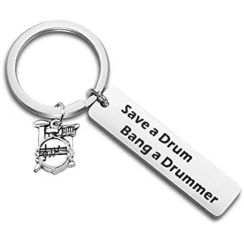 ENSIANTH Funny Drummer Gift Save A Drum Bang A Drummer Keychain Drum Kit Gifts Musician Keychain Percussion Jewelry