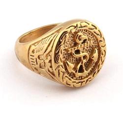 Gungneer Goldtone Anchor Navy Ring Stainless Steel Eagle Pattern Millitary Jewelry Power Gift Accessory for Mens Womens