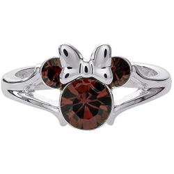 Disney Minnie Mouse Girls Jewelry, Silver Plated Crystal Head Ring, Size 4