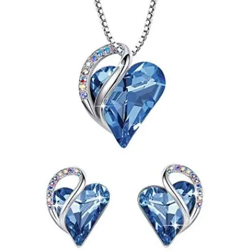 Leafael Infinity Love Heart Jewelry Set Bundle with Light Sapphire Blue Birthstone Crystal for March & December, Gifts for Women, Necklace & Earrings , Silver-tone Leafael Infinity Love Heart Jewelry Set Bundle with Light Sapphire Blue Birthstone Crystal for March & December, Gifts for Women, Necklace & Earrings , Silver-tone