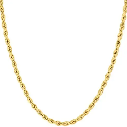 LIFETIME JEWELRY 2mm Rope Chain Necklace 24k Real Gold Plated for Women and Men LIFETIME JEWELRY 2mm Rope Chain Necklace 24k Real Gold Plated for Women and Men